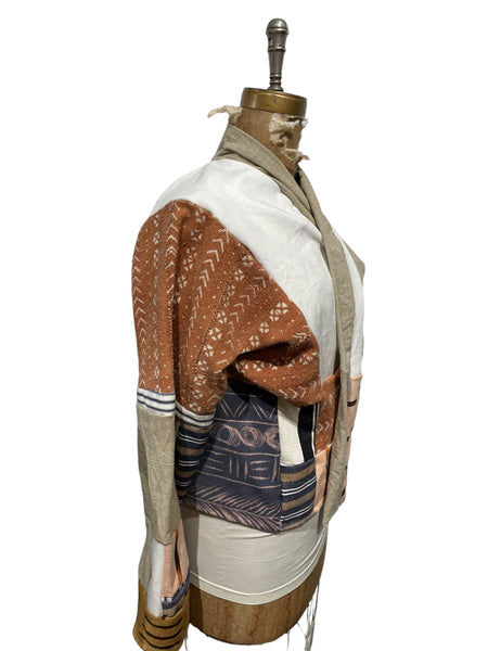 vintage mud cloth,woven textile, patchwork jacket