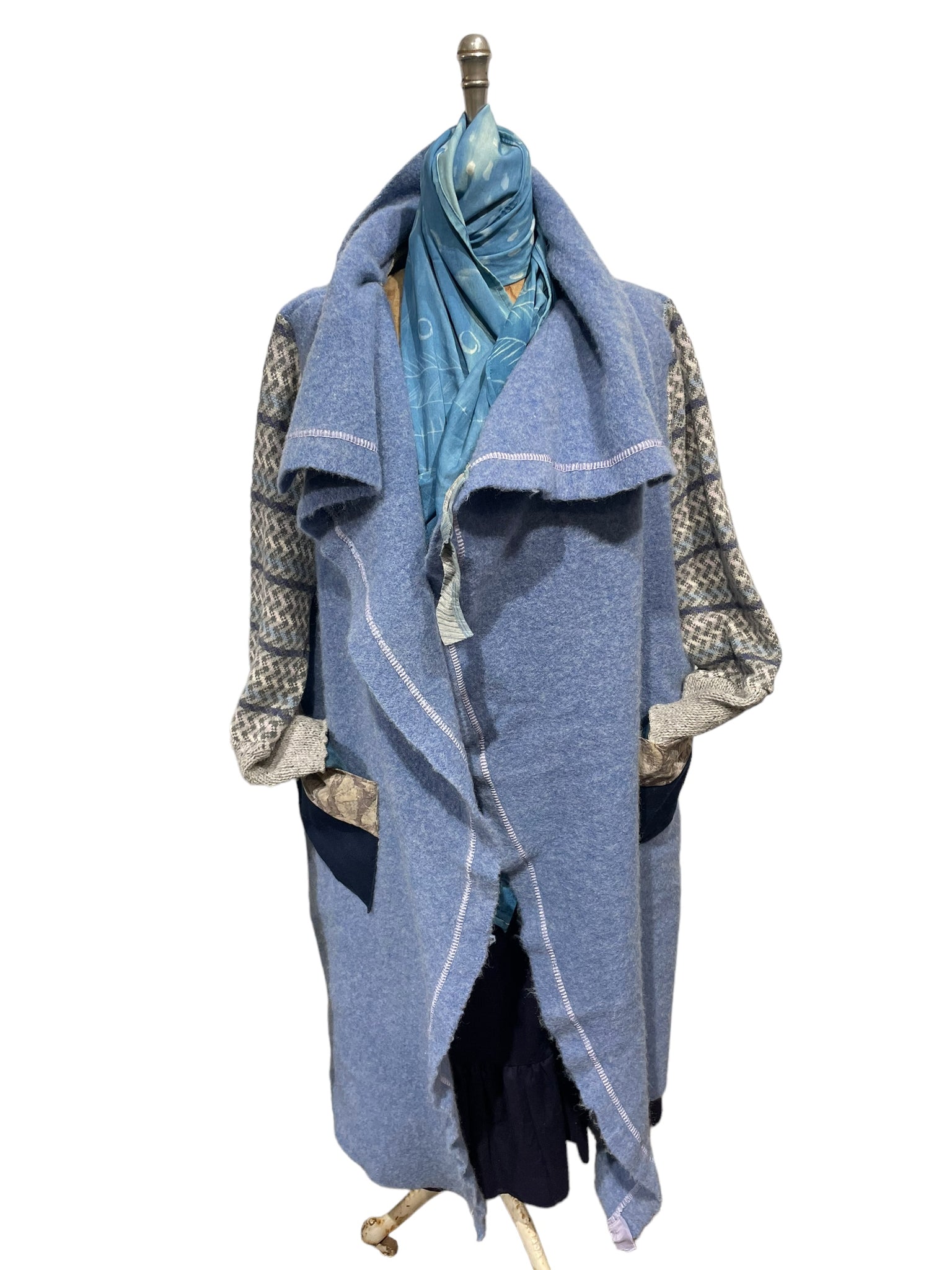 Blue Wool Blanket Wrap Coat
