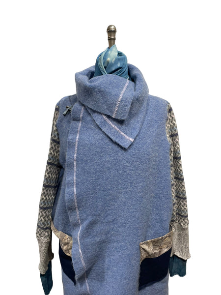 Blue Wool Blanket Wrap Coat