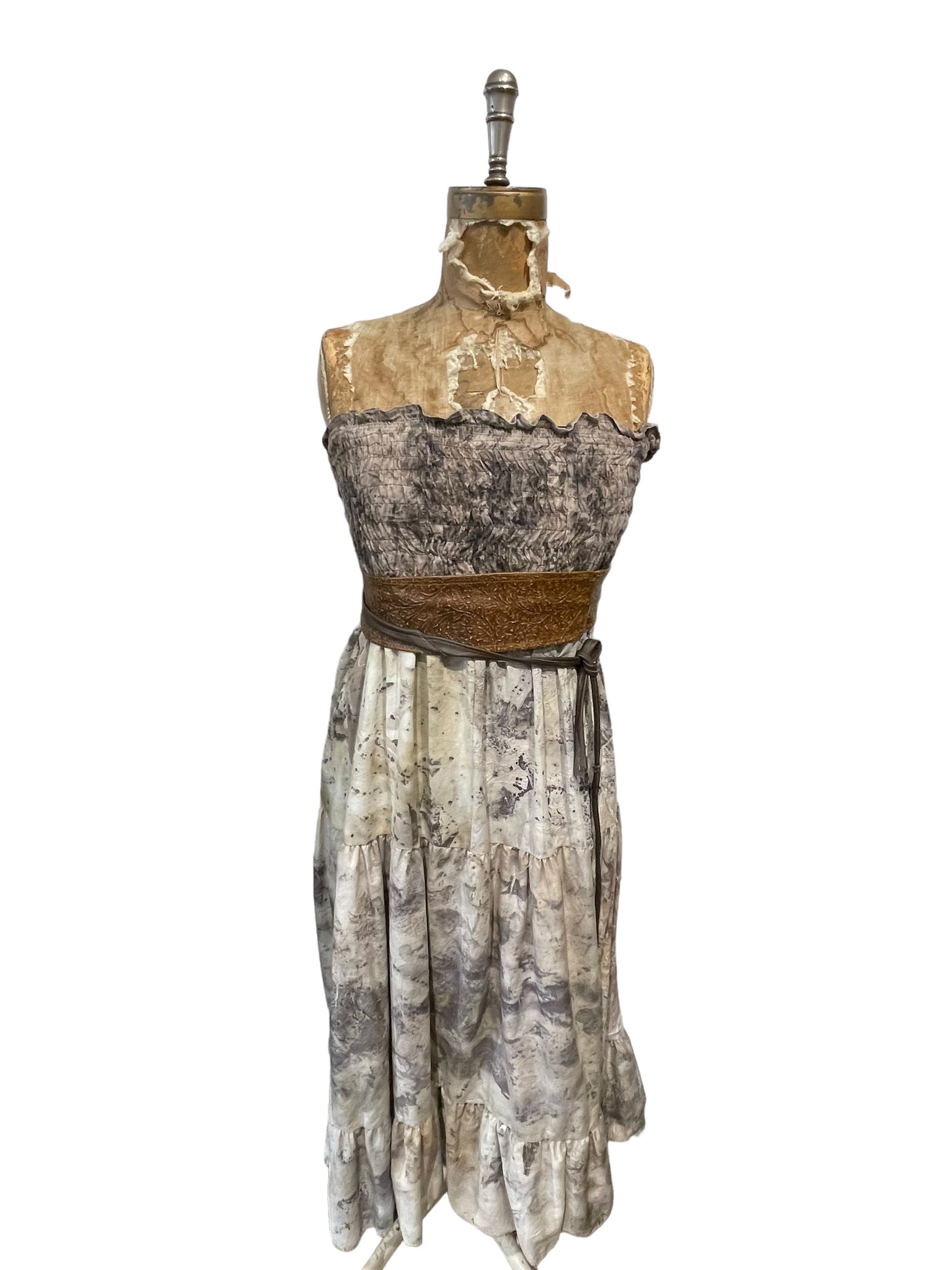 Cotton ecodyed skirt with tiers and bottom ruffle