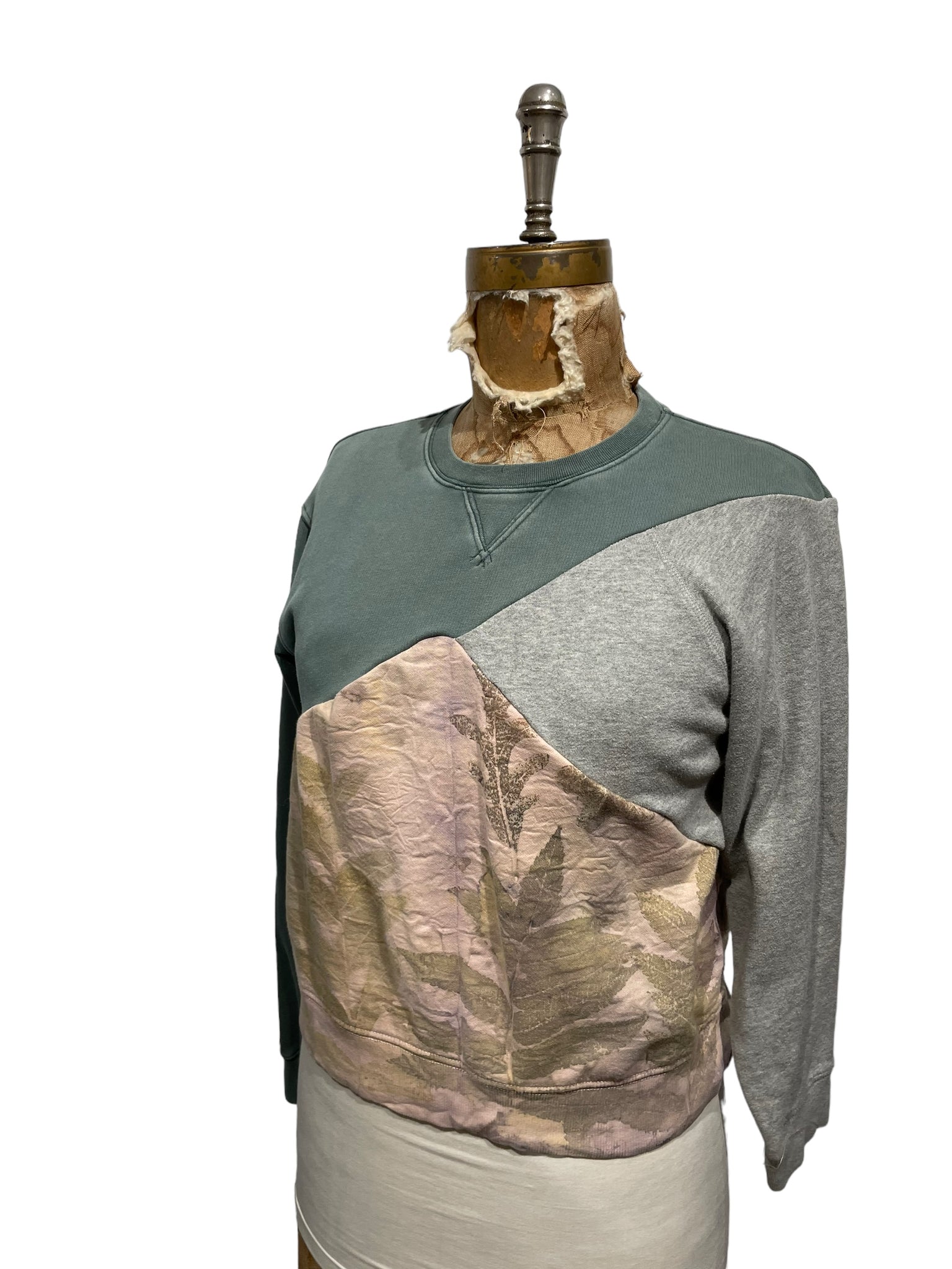 Colour blocked crew neck upcycled sweatshirt sweater