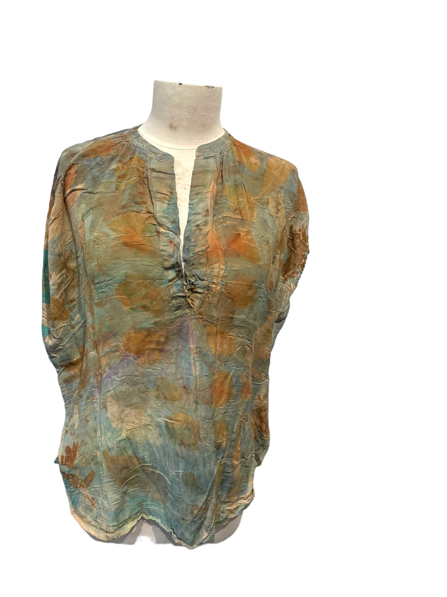 Silk eco dyed short sleeve blouse