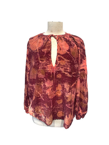 Silk eco dyed long sleeve blouse