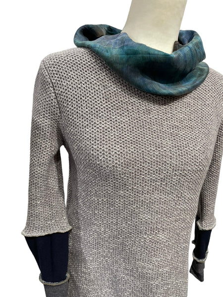Eco dyed silk cowl up cycled sweater