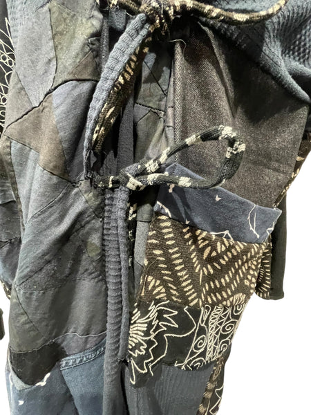 Black Denim and vintage textile, patchwork jacket