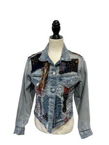 Denim Jacket with vintage  textiles