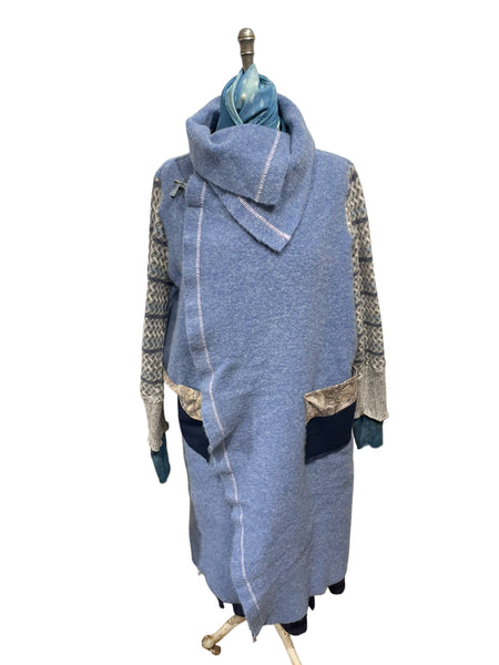 Blue Wool Blanket Wrap Coat