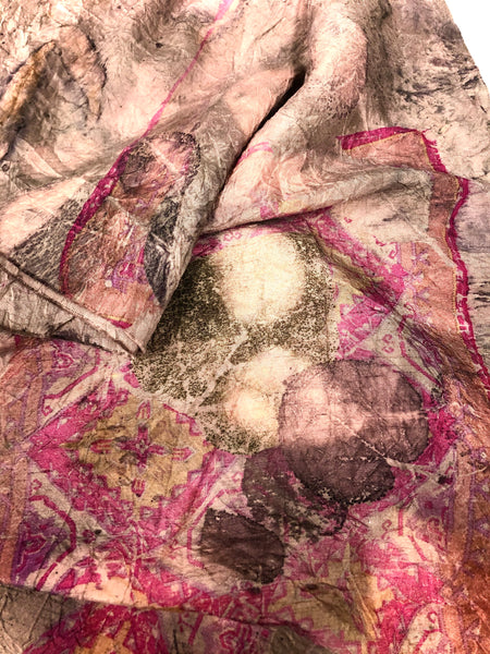 Ecodyed and ecoprinted silk scarf #41