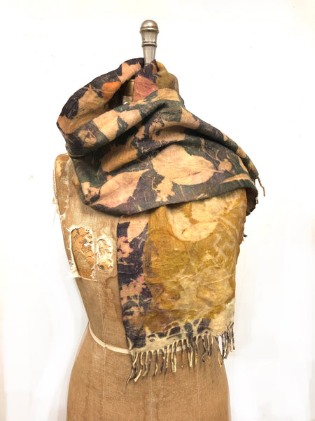 Lambs wool ecodyed and printed scarf