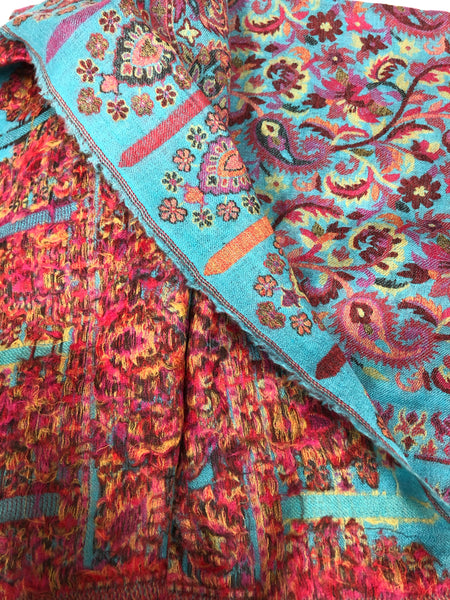 Cashmere shawl Tibetan  turquoise