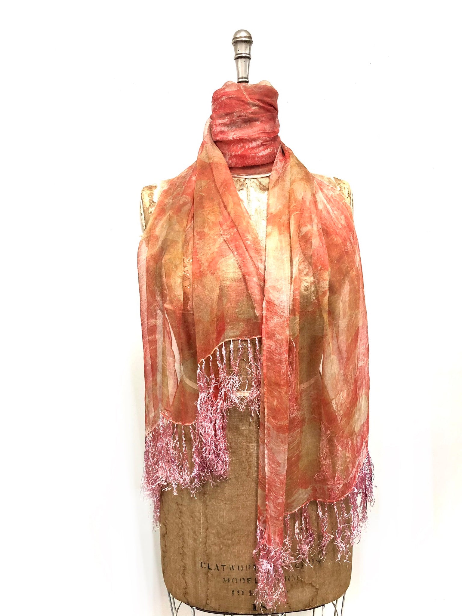 Ecoprinted silk scarf #24