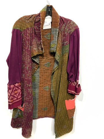 Kantha jacket wine