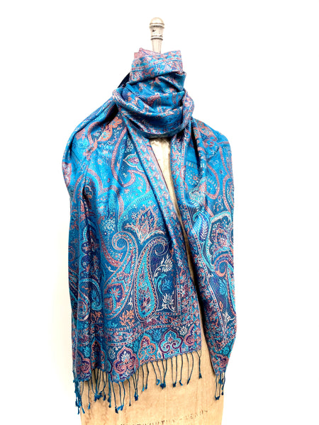 Silk jacquard loomed shawl