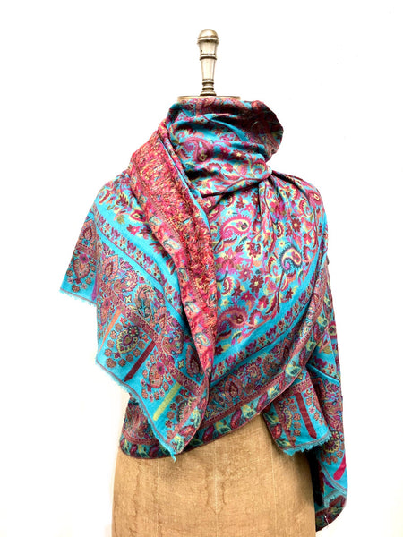 Cashmere shawl Tibetan  turquoise