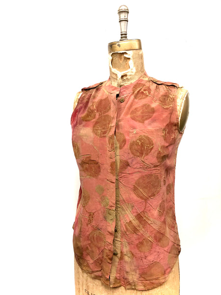 100% silk button front tank top