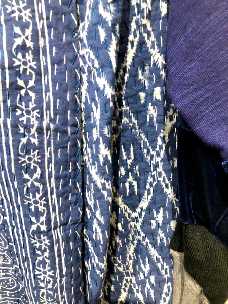 Kantha jacket Blue and white no pockets