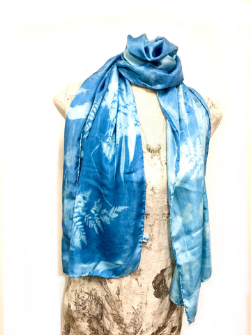 Cyanotype silk scarf #15