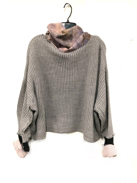 Eco dyed silk cowl upcycled sweater