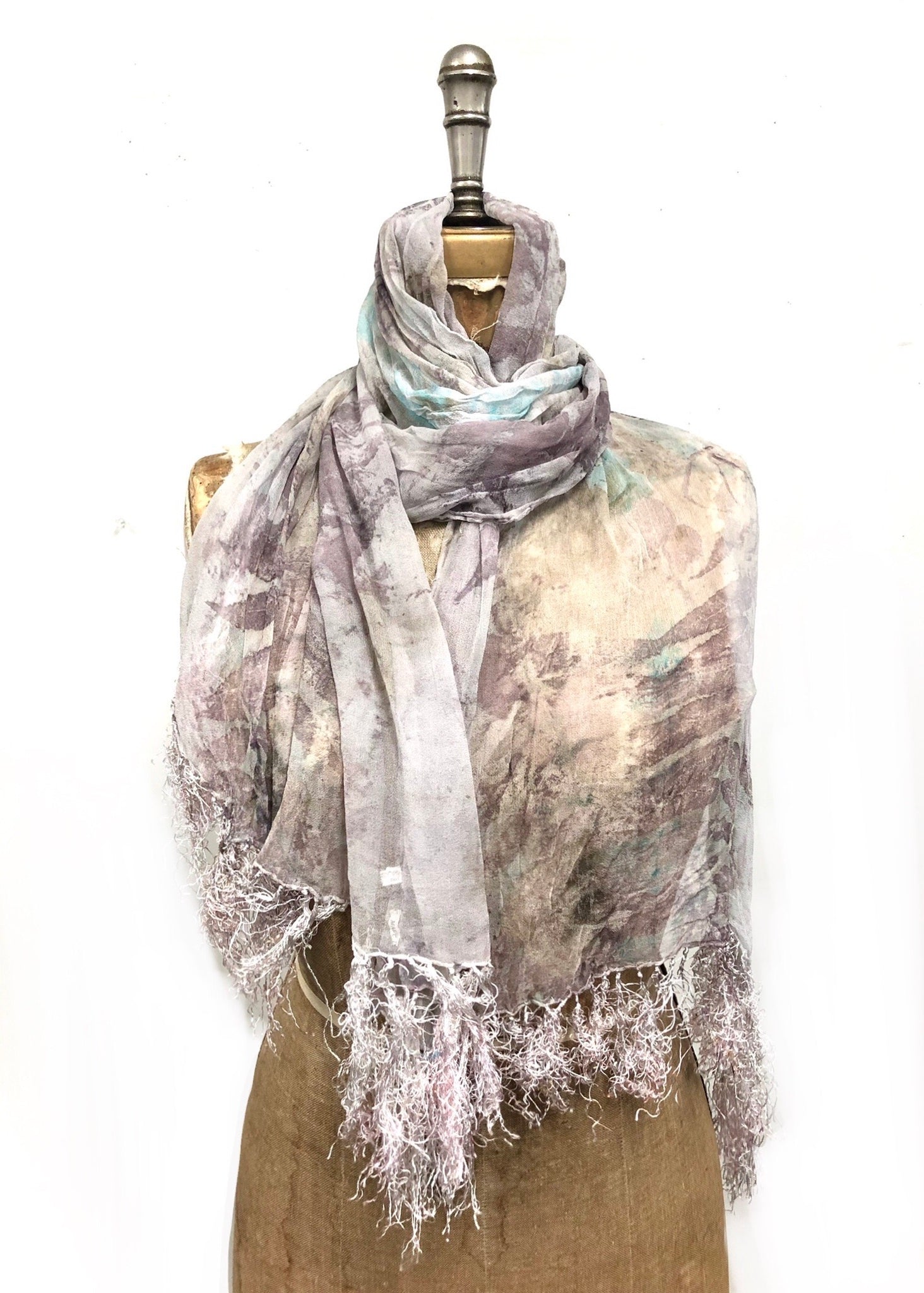 Ecodyed and ecoprinted silk scarf #38