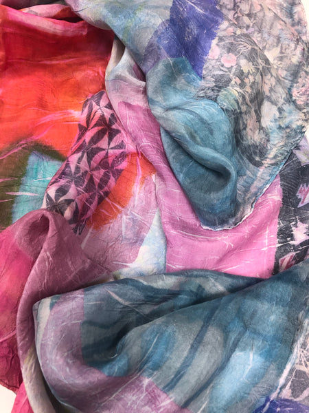 Ecoprinted silk scarf #26