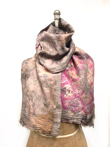 Ecodyed and ecoprinted silk scarf #41