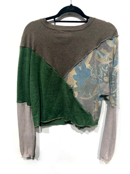 Colour blocked upcycled crew neck sweater