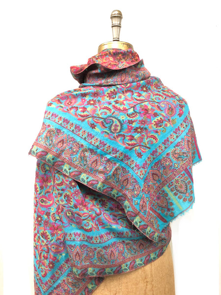 Cashmere shawl Tibetan  turquoise