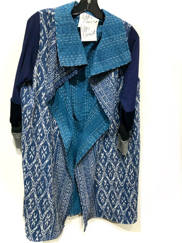 Kantha jacket Blue and white no pockets