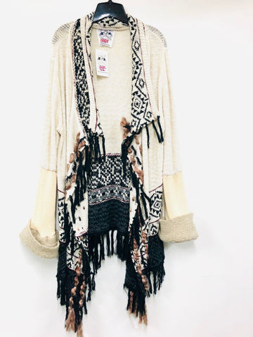 Boho Fringe Woven Collar Cardigan